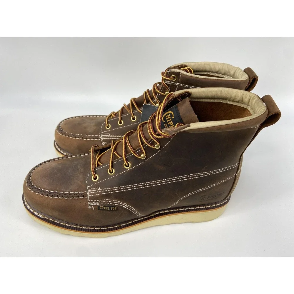 Chippewa Boots Mens 12EE‎ Brown ED5321 Steel Toe Moc Toe Work Leather Wedge Sole